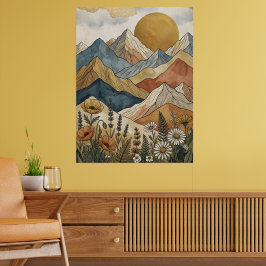 Boho Himmelsberg-Wildblumen-Sonne Poster