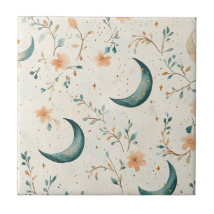 Boho Himmelsblume Mond Muster (1) Fliese
