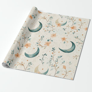 Boho Himmelsblumen-Mondmuster (1) Geschenkpapier