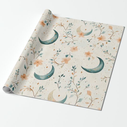Boho Himmelsblumen-Mondmuster (1) Geschenkpapier (Ungerollt)