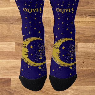 Boho-Himmelsfrau, whimsical Mond Sterne Socken