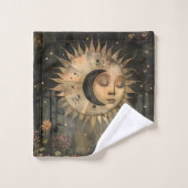 Boho Himmelsgarten mit Sonne, Mond und Wildblumen Badhandtuch Set (Waschlappen)