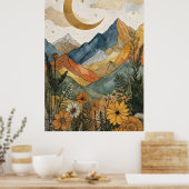 Boho Himmelsgold Mond Berg Wildblume Poster (Küche)