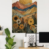 Boho Himmelsgold Sonnenberg Sonnenblume Poster (Heimbüro)