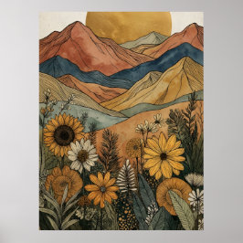 Boho Himmelsgold Sonnenberg Sonnenblume Poster