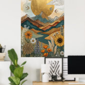 Boho Himmelsmandala Fluss Berg Sonne Poster (Heimbüro)