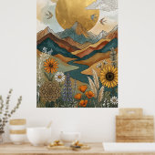 Boho Himmelsmandala Fluss Berg Sonne Poster (Küche)