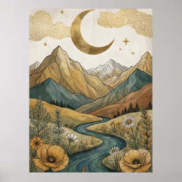 Boho Himmelsmond Halbmond Berg Fluss Poster