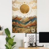 Boho Himmelsmondphasen-Bergjurte Poster (Heimbüro)
