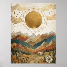 Boho Himmelsmondphasen-Bergjurte Poster