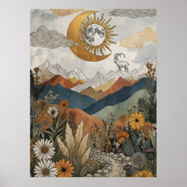 Boho Himmelsziege Mondfinsternis Mond Poster