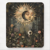 Boho Himmlische Sonne Mond Wildblumen Garten Mousepad (Vorne)