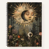 Boho Himmlische Sonne Mond Wildblumen Garten Notizblock (Vorderseite)