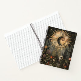 Boho Himmlische Sonne Mond Wildblumen Garten Notizblock