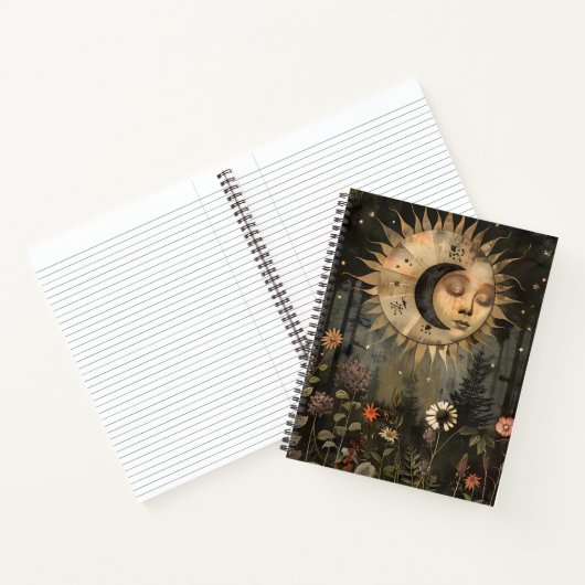 Boho Himmlische Sonne Mond Wildblumen Garten Notizblock (Innenseite)
