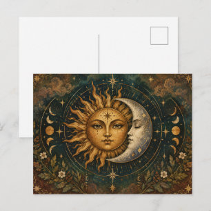 Boho Himmlische Sonne und Mond Dunkler Hippie Postkarte