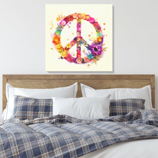 Boho-Hippie-60er-70er-Friedenszeichen-Leinwanddruc Leinwanddruck (Insitu (Schlafzimmer))