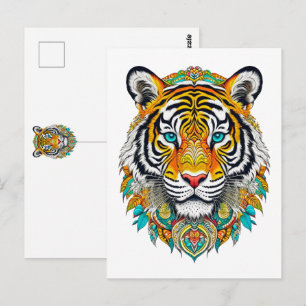 Boho Hippie Blumen Jahr des Tigers Kunst Postkarte