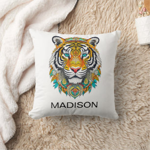 Boho Hippie Blumenkunst Jahr des Tigers Kissen