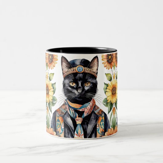 Boho Hippie Cat mit Scarf 11 oz Tasse (Mittel)