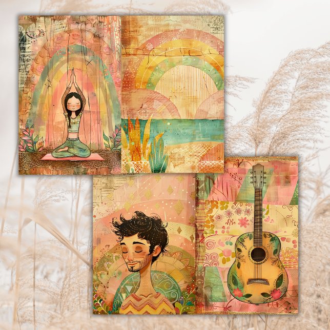 Boho Hippie Colorful Animals Junk Journal Paper (Von Creator hochgeladen)