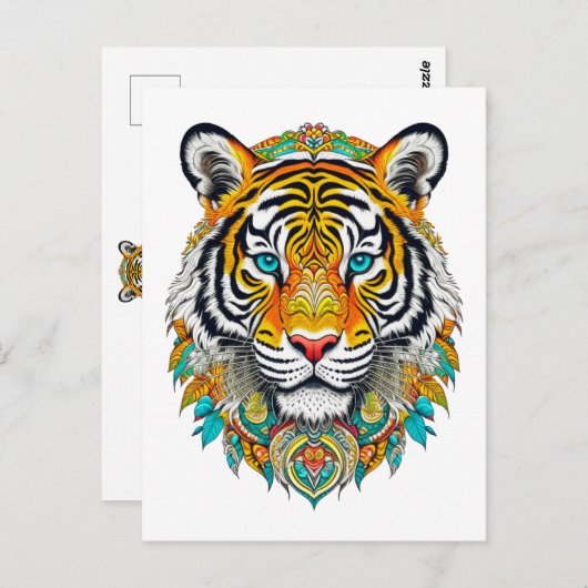 Boho Hippie Floral Year of the Tiger Art Postkarte (Vorne/Hinten)