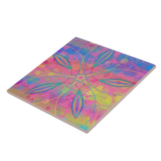 Boho Hippie Gefärbte Krawatte Neon Pastel Mandala Fliese (Seite)