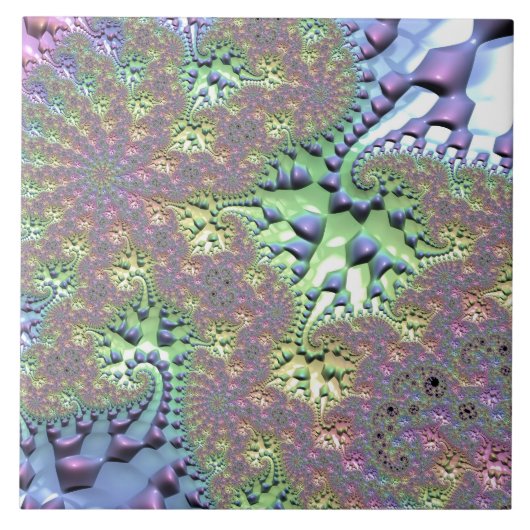 Boho Hippie Groovy Shiny Colorful Rainbow Fraktal Fliese (Vorderseite)