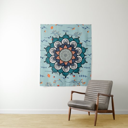 Boho Hippie Mandala mit Orange Blume Wandteppich (Beispiel)