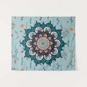 Boho Hippie Mandala mit Orange Blume Wandteppich (Vorderseite (Horizontal))
