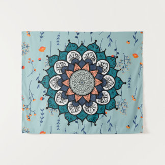 Boho Hippie Mandala mit Orange Blume Wandteppich