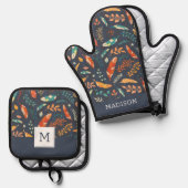 Boho Hippie Ofenhandschuh & Topflappen-Set (Vorderseite/Rückseite)