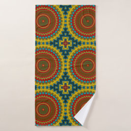 Boho Hippie Red Yellow Blue Vintag Tribal Ethnic Badehandtuch