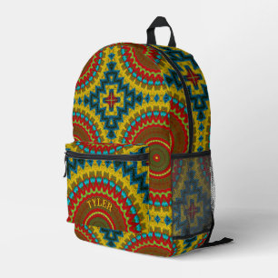 Boho Hippie Red Yellow Blue Vintag Tribal Ethnic Bedruckter Rucksack