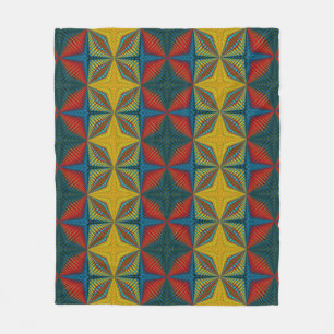 Boho Hippie Rot Gelb Blau Vintage Stammes Ethnisch Fleecedecke
