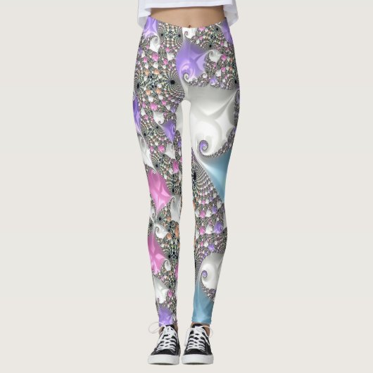 Boho Hippie Trippy Groovy Colorful Pastel Fraktal Leggings (Vorderseite)
