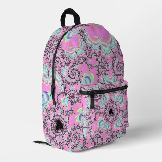Boho Hippie Unicorn Pastel Mandelbrot Fraktal Bedruckter Rucksack (Rückseitige Ecke links)