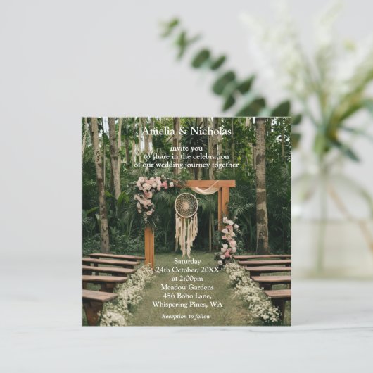 Boho Hippie Wedding Einladung (Stehend Vorderseite)