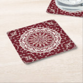 Boho Hippie Zen Inspiriert Red Intricate Mandala Rechteckiger Pappuntersetzer (angewinkelt)