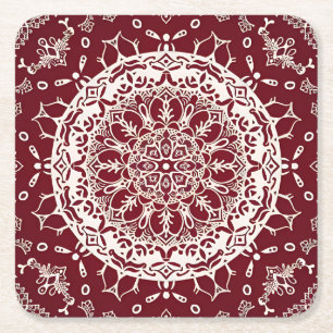 Boho Hippie Zen Inspiriert Red Intricate Mandala Rechteckiger Pappuntersetzer