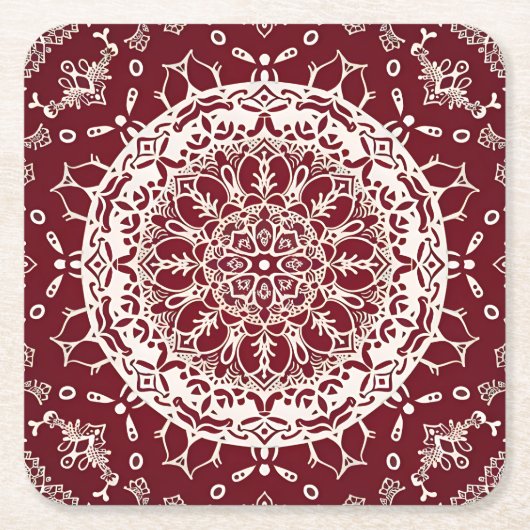 Boho Hippie Zen Inspiriert Red Intricate Mandala Rechteckiger Pappuntersetzer (Vorderseite)