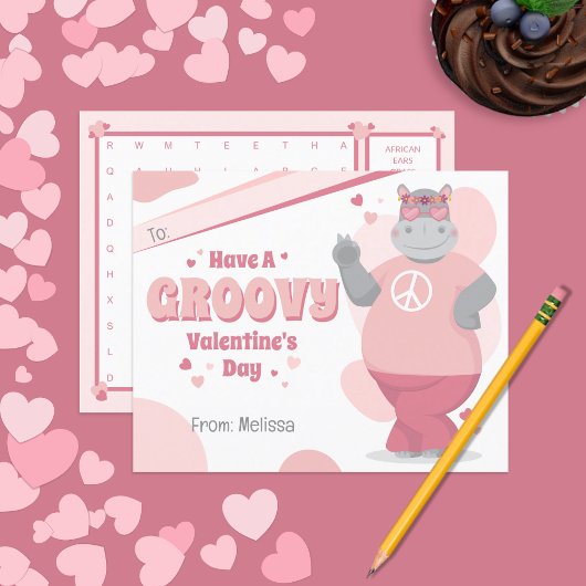 Boho Hippo Kids Valentine's Day Card