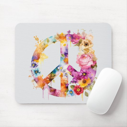 Boho Hippy 60s 70s Peace Sign Mousepad (Mit Mouse)