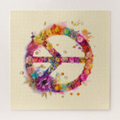 Boho Hippy 60s 70s Peace Sign Puzzle (Horizontal)