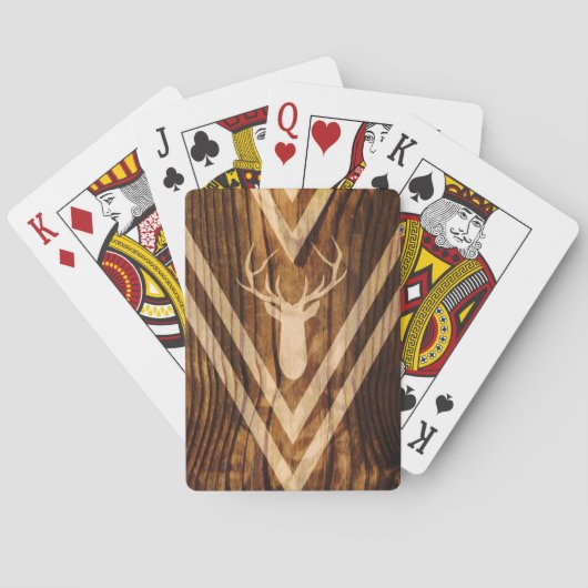 Boho-Hirsch auf rustikalem Holz Spielkarten (Rückseite)