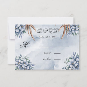 Boho-Hirschgeweih-Staubblau-Blumen  RSVP Karte
