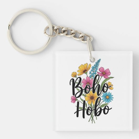 Boho Hobo Blume Bouquet Design Schlüsselanhänger (Vorderseite)