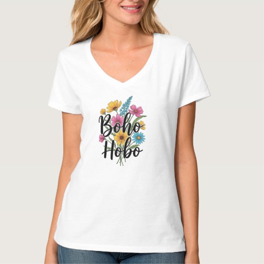 Boho Hobo Blume Bouquet Design T-Shirt (Vorderseite)