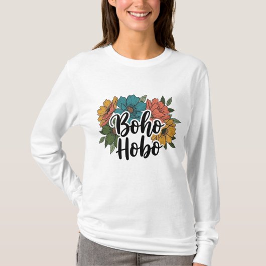 Boho Hobo Blume Design T-Shirt (Vorderseite)