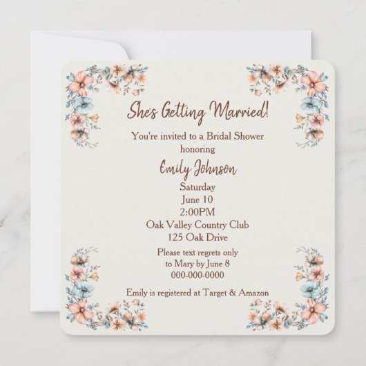 Boho-Hochland-Kuh mit Bridal-Blume Einladung (Rückseite)